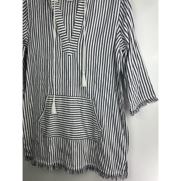Tommy Bahama Yarn Dyed Striped Cotton Hoodie Pullover Swim Cover Beach Top Large - Picture 4 of 9